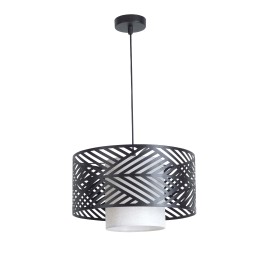 Suspension Trixi en métal noir et tissu blanc Ø37 cm