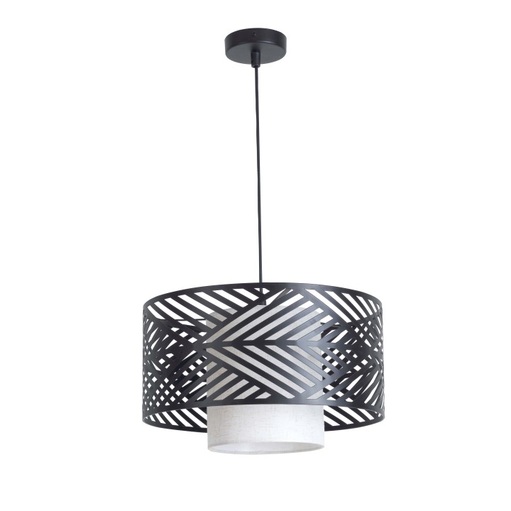 Suspension Trixi en métal noir et tissu blanc Ø37 cm