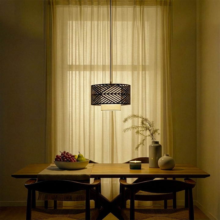 Suspension Trixi en métal noir et tissu blanc Ø37 cm