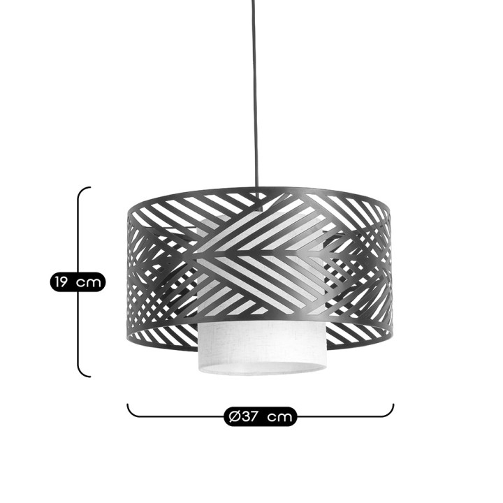 Suspension Trixi en métal noir et tissu blanc Ø37 cm