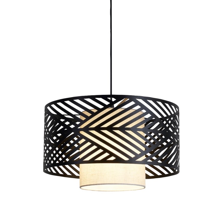 Suspension Trixi en métal noir et tissu blanc Ø37 cm