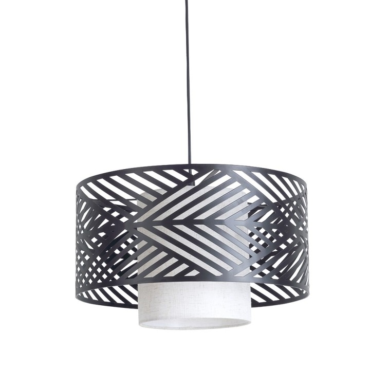 Suspension Trixi en métal noir et tissu blanc Ø37 cm