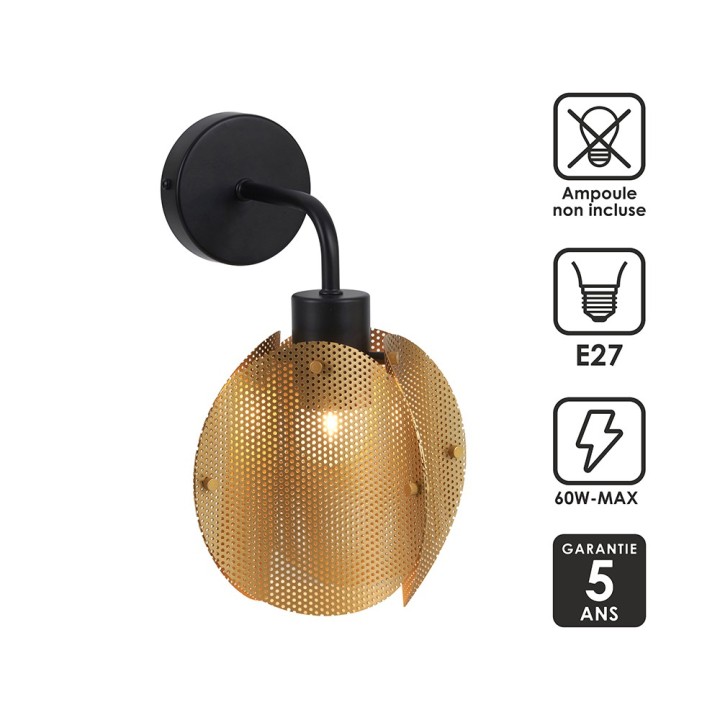 Applique murale Jafi en métal doré Ø20 cm