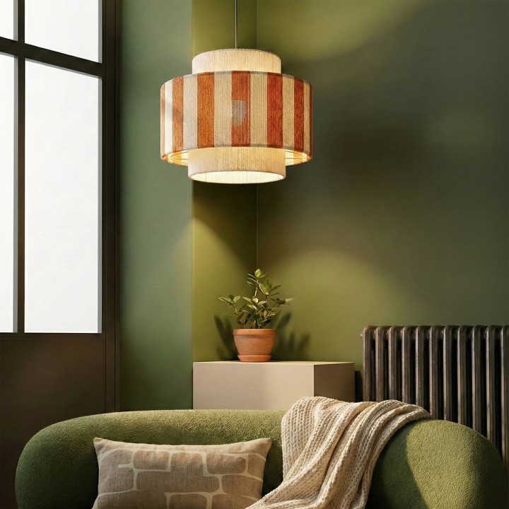 Suspension Moyo en coton rayures blanc et orange Ø38 cm