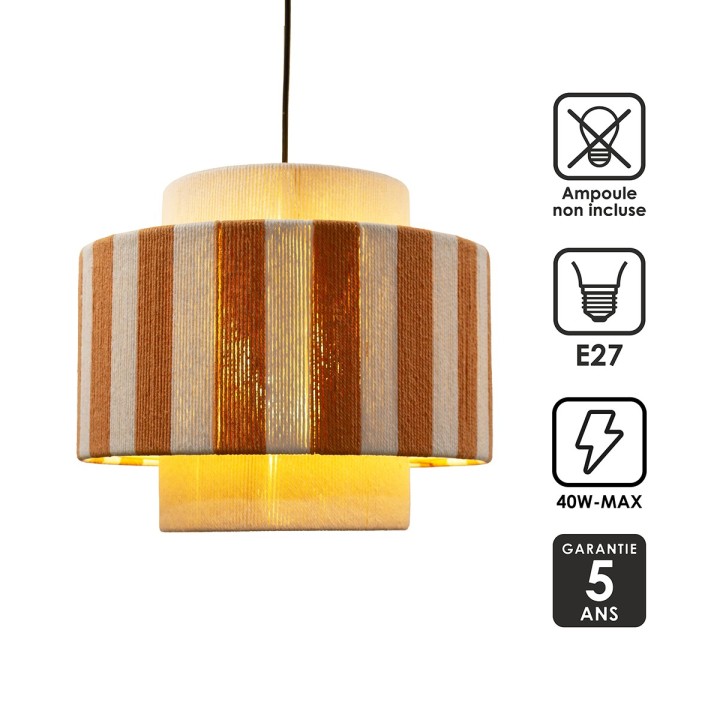 Suspension Moyo en coton rayures blanc et orange Ø38 cm