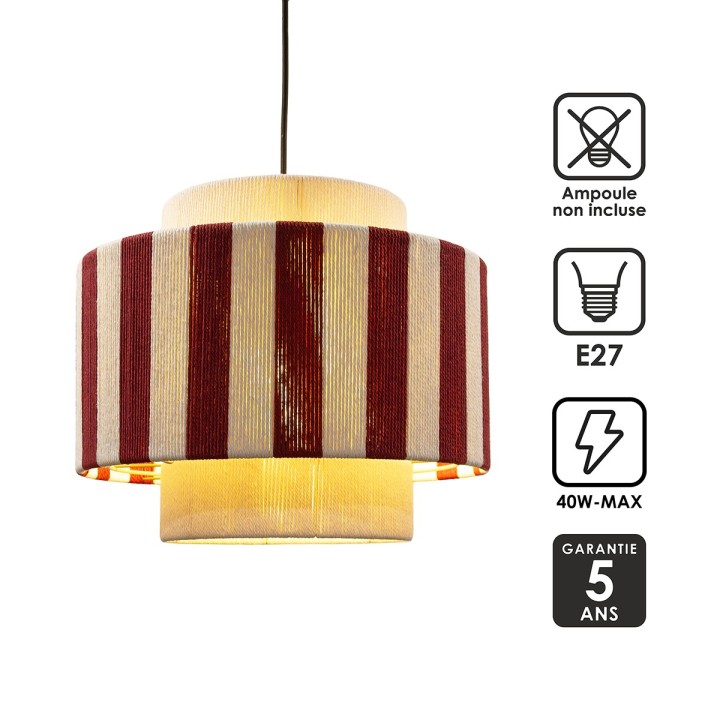 Suspension Moyo en coton rayures blanc et rouge Ø38 cm
