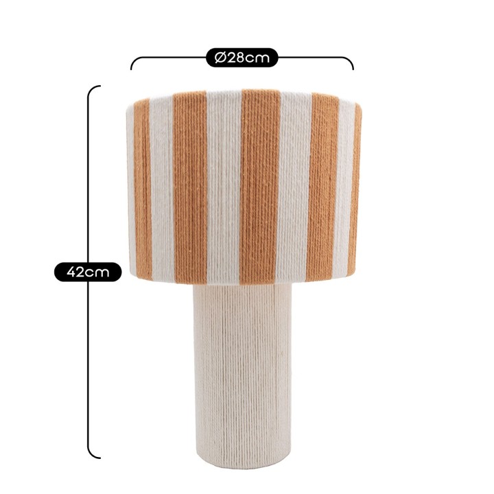 Lampe à poser Moyo en coton rayures blanc et orange Ø28 cm