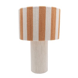 Lampe à poser Moyo en coton rayures blanc et orange Ø28 cm