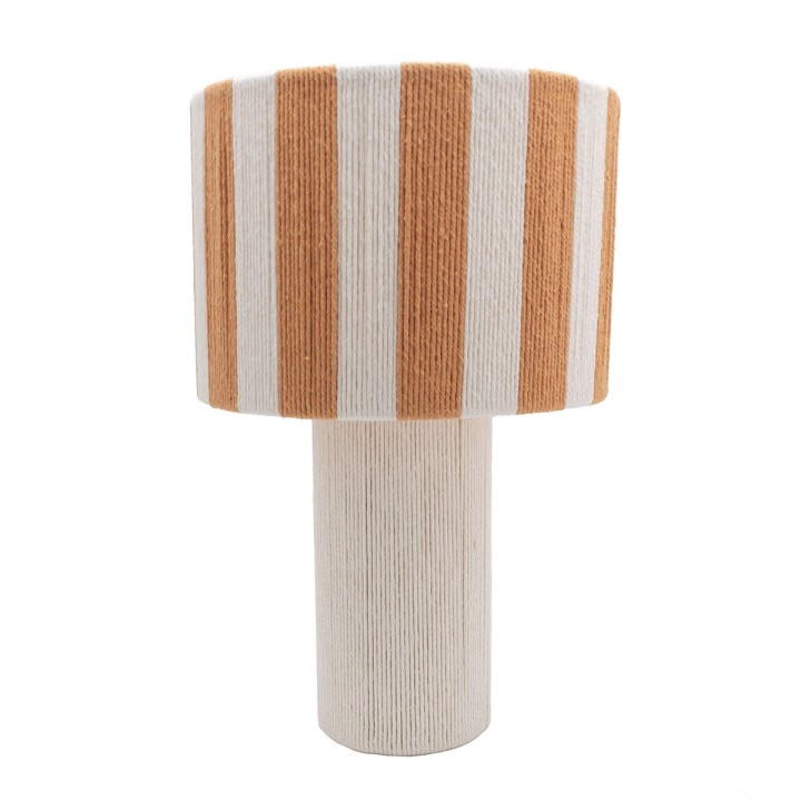 Lampe à poser Moyo en coton rayures blanc et orange Ø28 cm