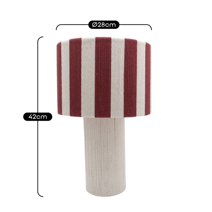 Lampe à poser Moyo en coton rayures blanc et rouge Ø28 cm
