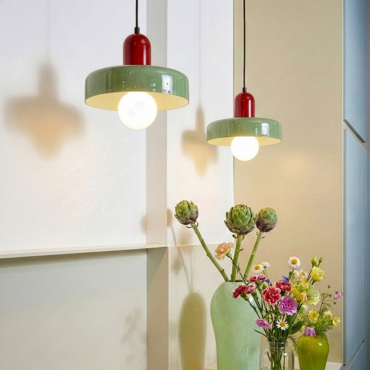 Suspension Yori en verre et métal rouge et vert Ø25 cm