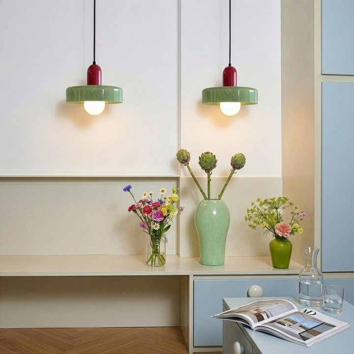 Suspension Yori en verre et métal rouge et vert Ø25 cm