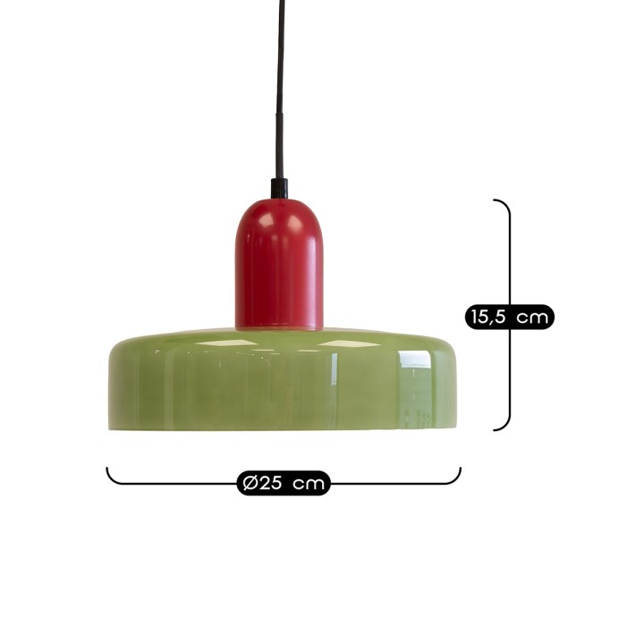 Suspension Yori en verre et métal rouge et vert Ø25 cm