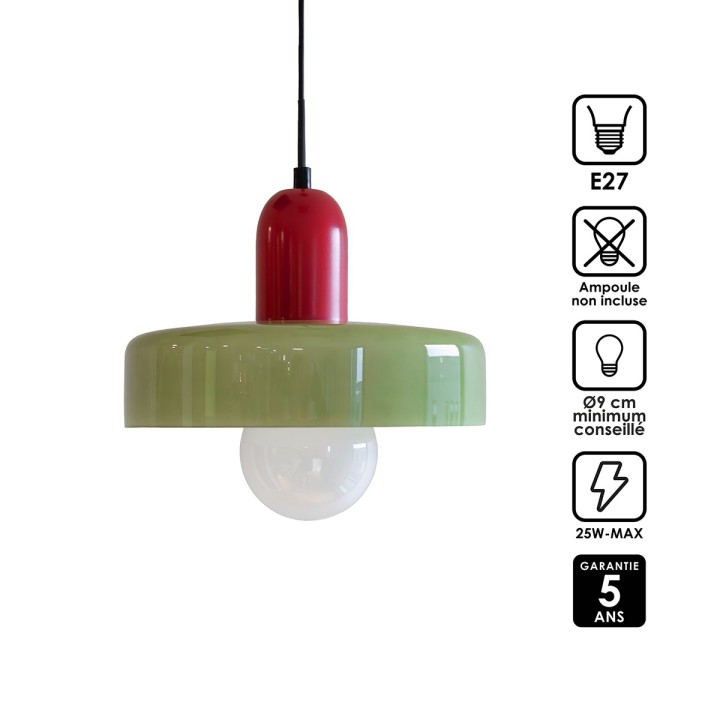 Suspension Yori en verre et métal rouge et vert Ø25 cm