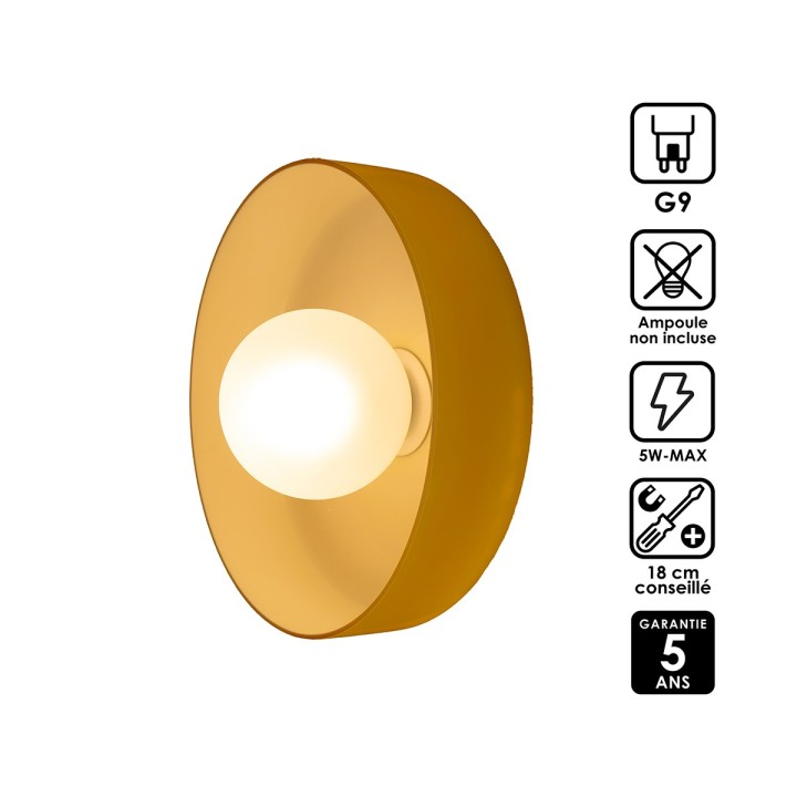 Applique murale Yori en métal et verre rouge et jaune Ø25 cm