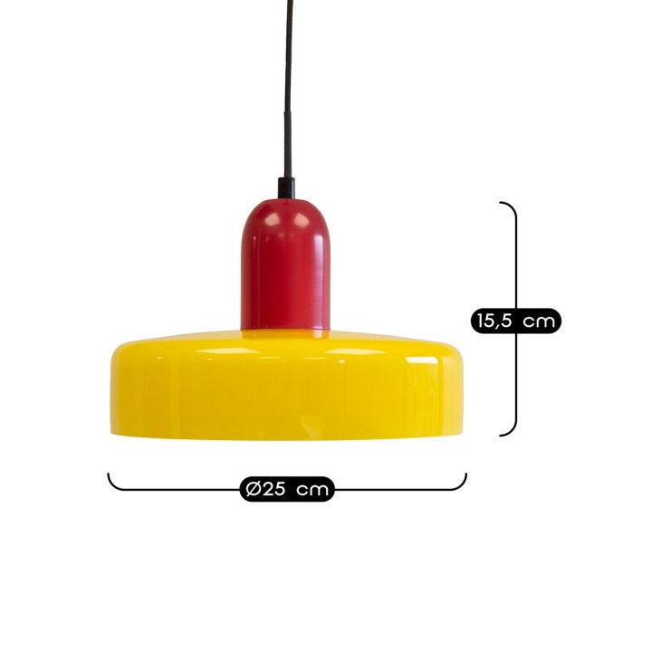 Suspension Yori en verre et métal rouge et jaune Ø25 cm