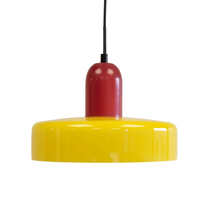 Suspension Yori en verre et métal rouge et jaune Ø25 cm