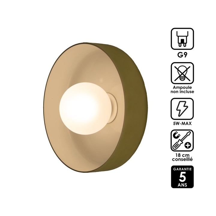 Applique murale Yori en métal et verre rouge et vert Ø25 cm