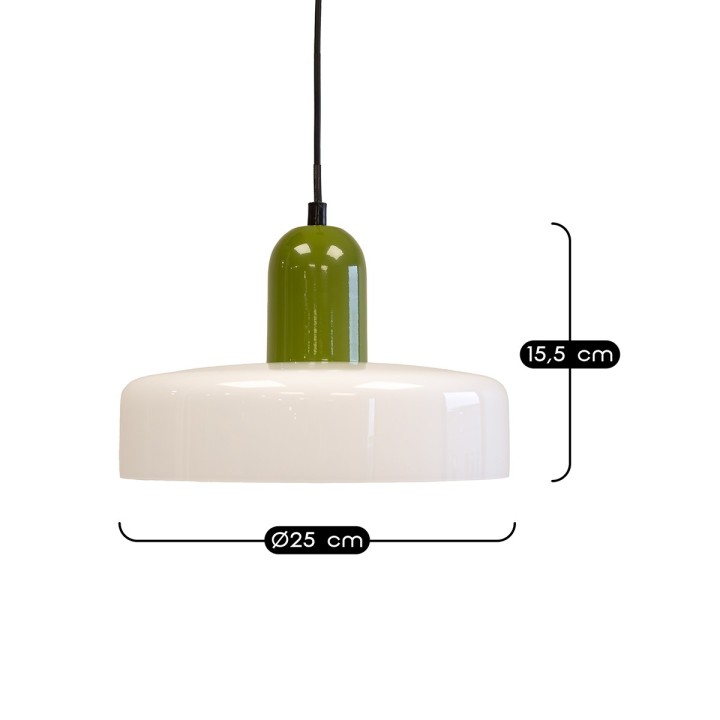 Suspension Yori en verre et métal vert et blanc Ø25 cm