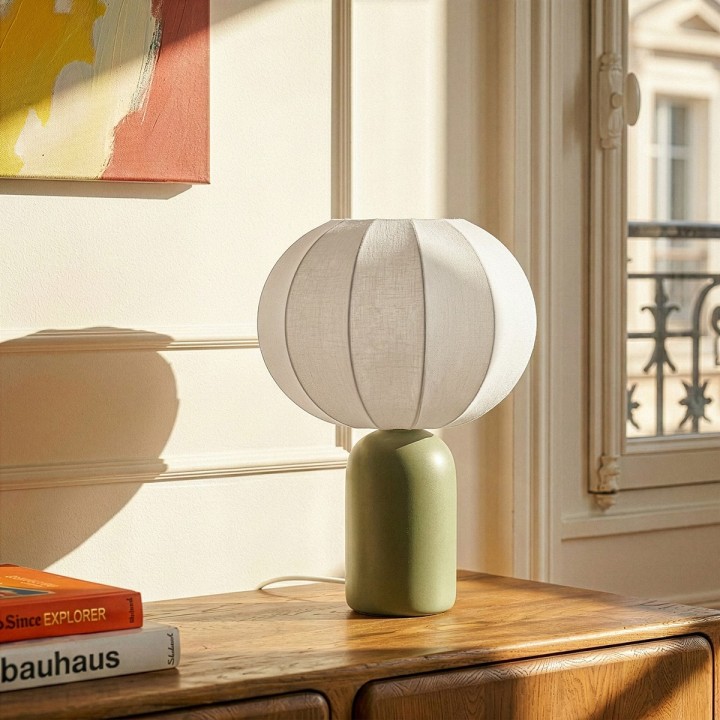 Lampe à poser Requi en céramique vert et tissu Ø25 cm