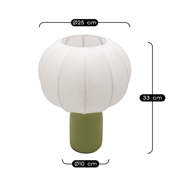 Lampe à poser Requi en céramique vert et tissu Ø25 cm