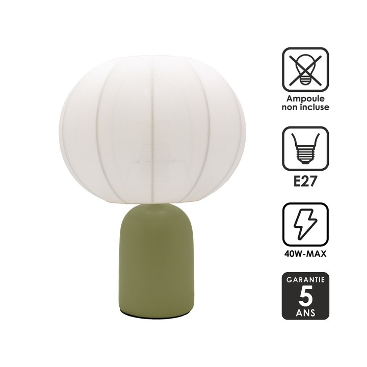 Lampe à poser Requi en céramique vert et tissu Ø25 cm