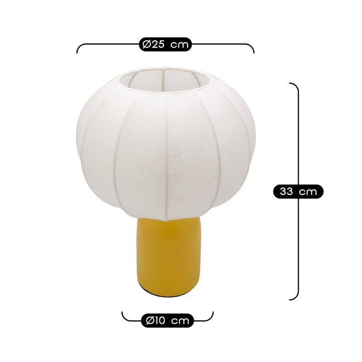 Lampe à poser Requi en céramique jaune et tissu Ø25 cm