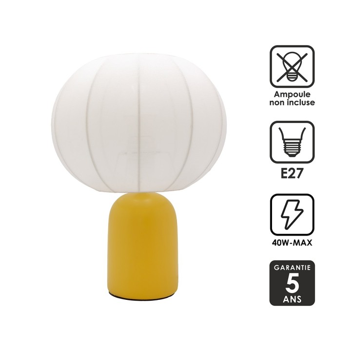Lampe à poser Requi en céramique jaune et tissu Ø25 cm