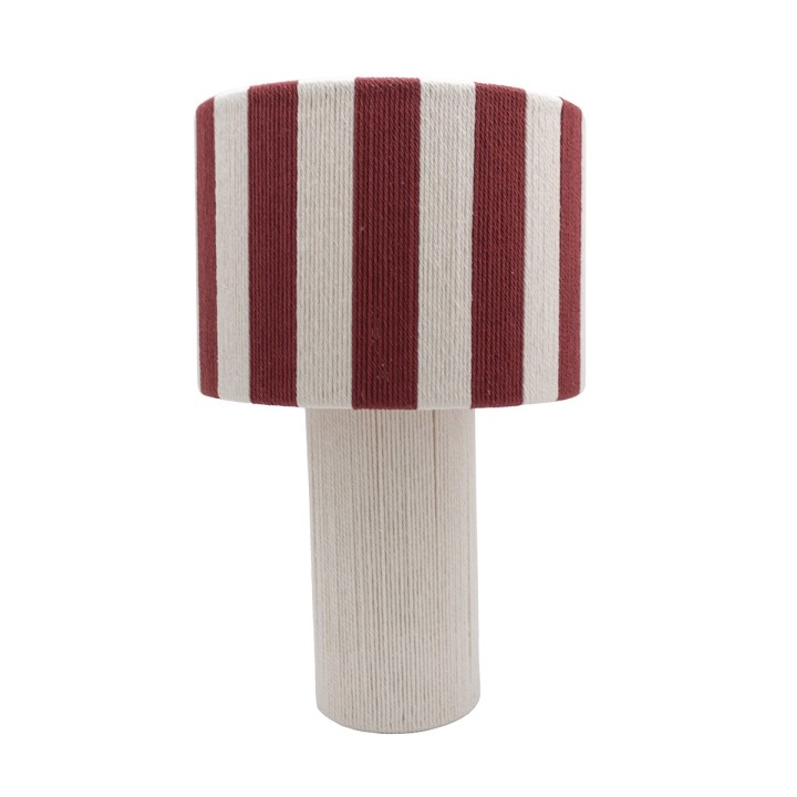 Lampe à poser Moyo en coton rayures blanc et rouge Ø28 cm