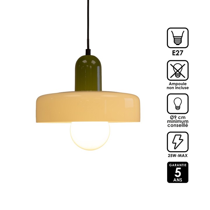 Suspension Yori en verre et métal vert et blanc Ø25 cm
