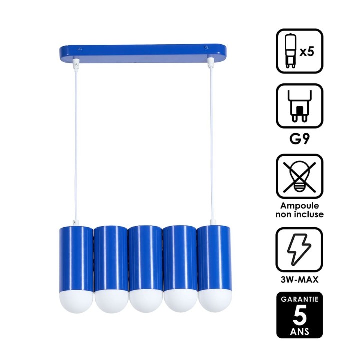 Suspension Loozi 5 ampoules en métal